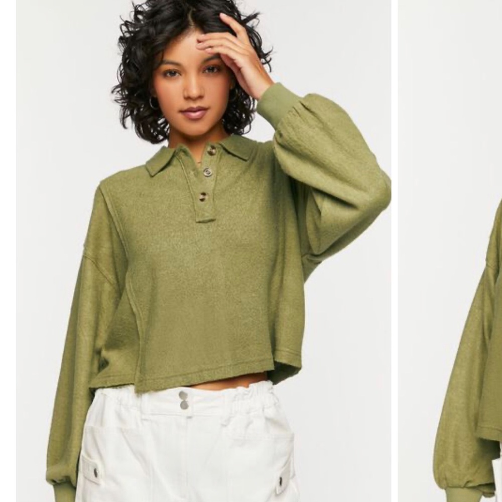 Forever 21 Olive Drop-Sleeve Polo Shirt